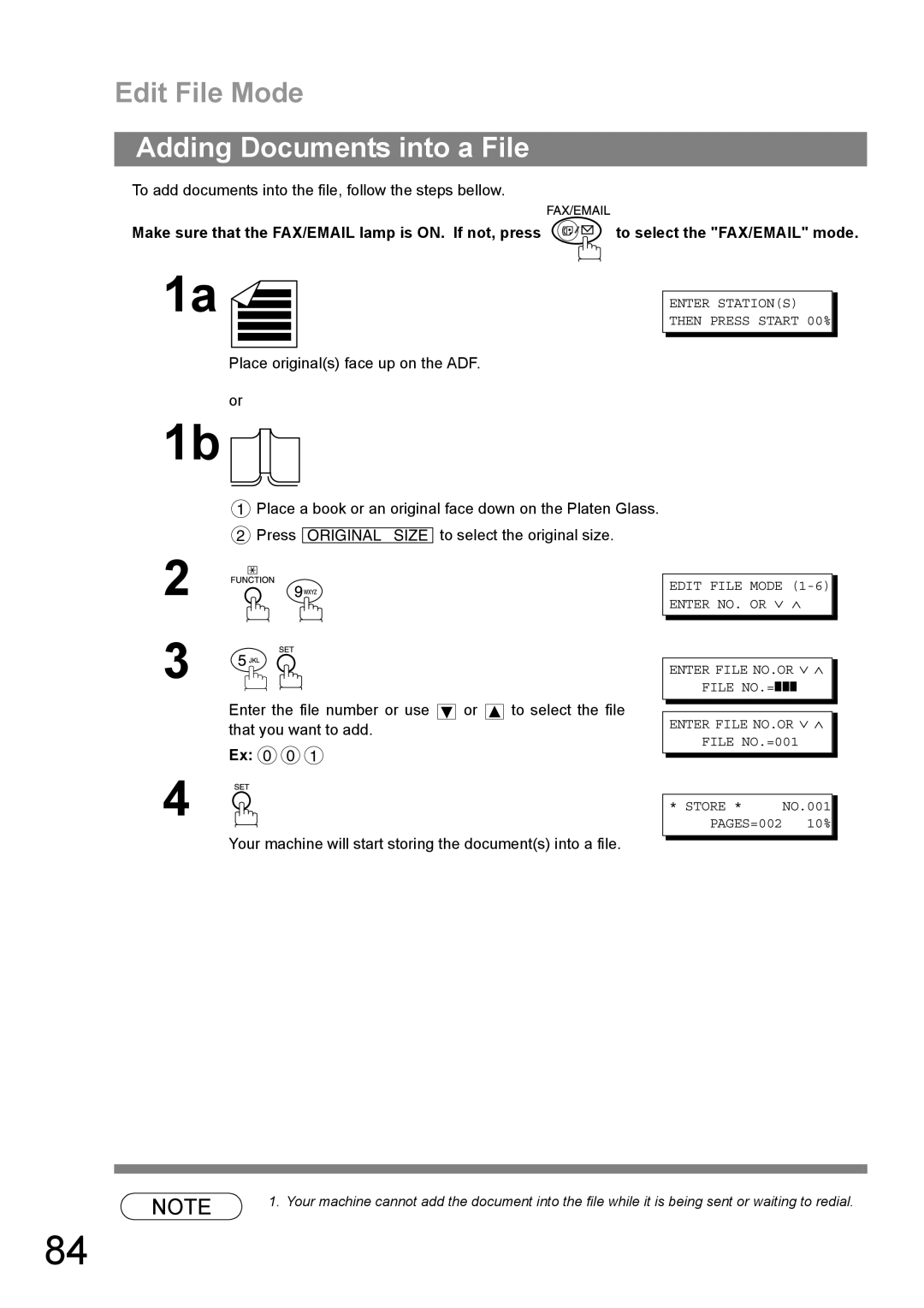 Panasonic DP-1810F manual Adding Documents into a File, PAGES=002 10% 