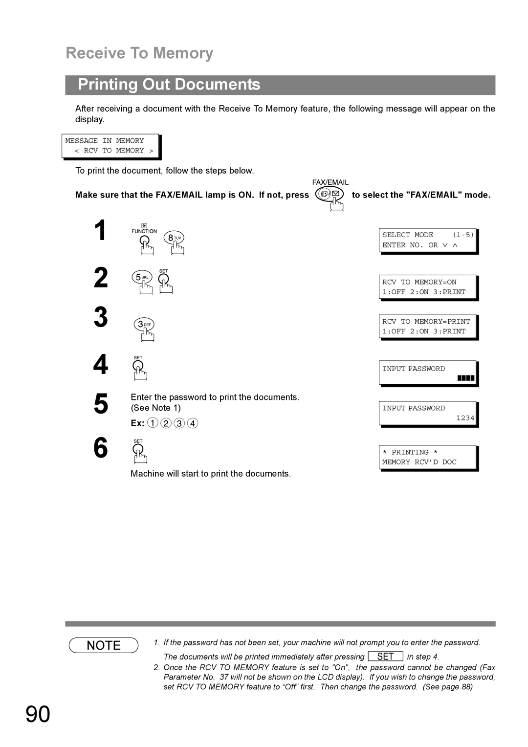 Panasonic DP-1810F manual Printing Out Documents, Message in Memory RCV to Memory 