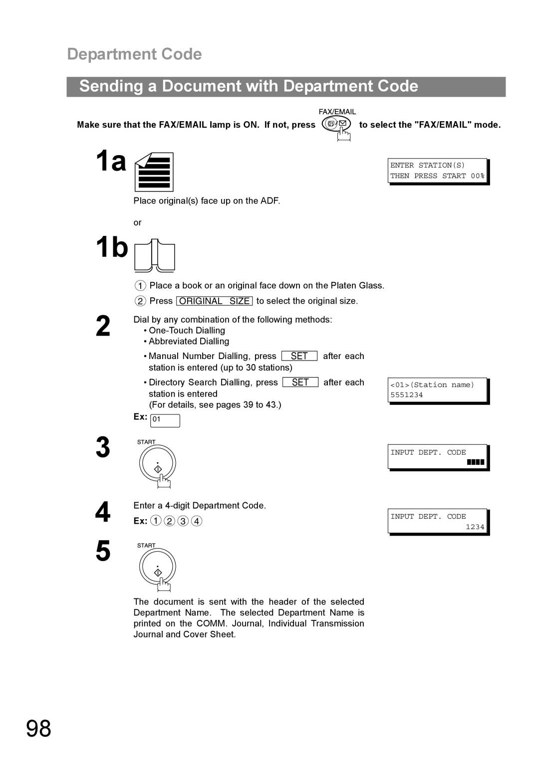 Panasonic DP-1810F manual Sending a Document with Department Code, Enter Stations then Press Start 00% 