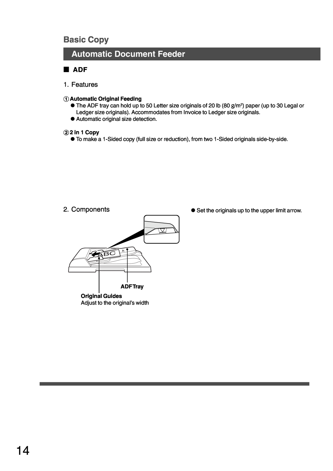 Panasonic DP-1810F manual Automatic Document Feeder, Basic Copy 