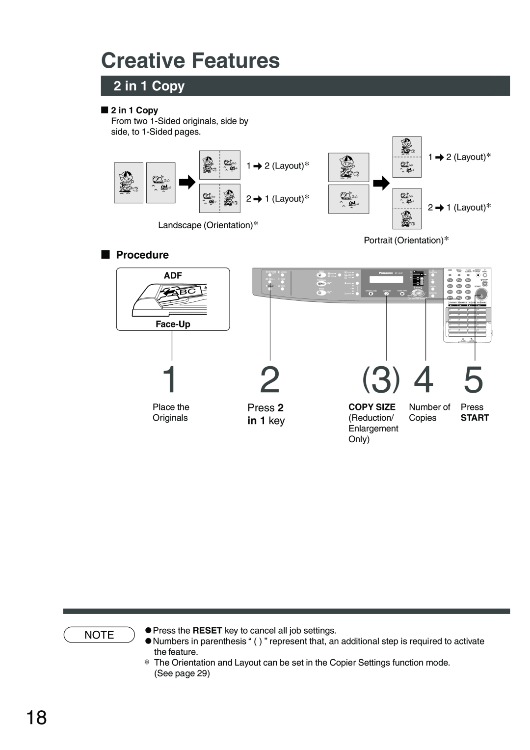 Panasonic DP-1810F manual Creative Features, 2 in 1 Copy, Procedure, in 1 key 