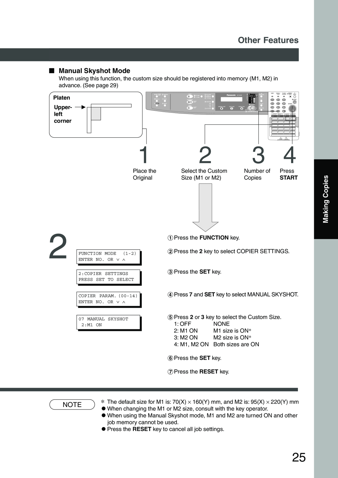 Panasonic DP-1810F manual Manual Skyshot Mode, Other Features, Making Copies 
