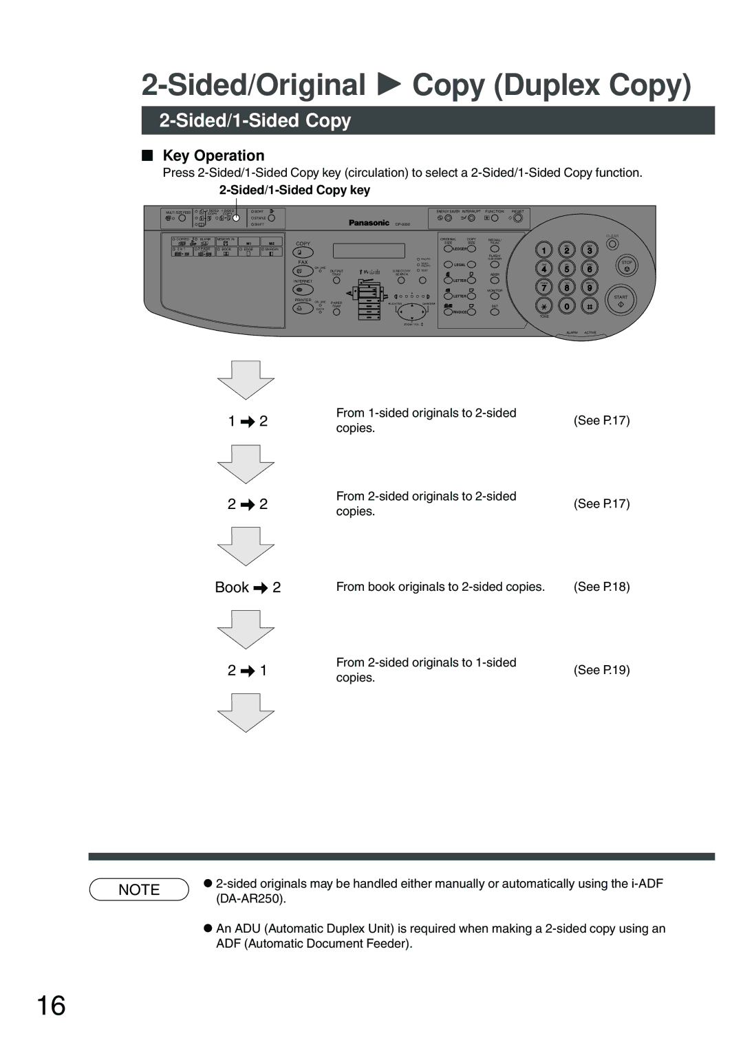 Panasonic DP-200 manual Sided/Original H Copy Duplex Copy, Sided/1-Sided Copy, Key Operation, Book 