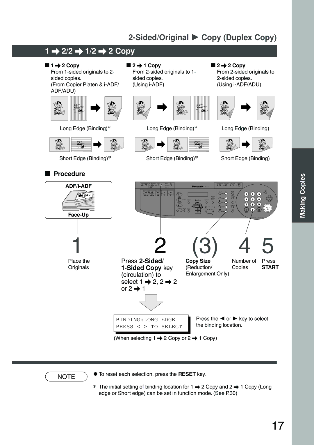 Panasonic DP-200 manual 2/2 \ 1/2 \ 2 Copy, Procedure, Press 2-Sided, Sided Copy key 