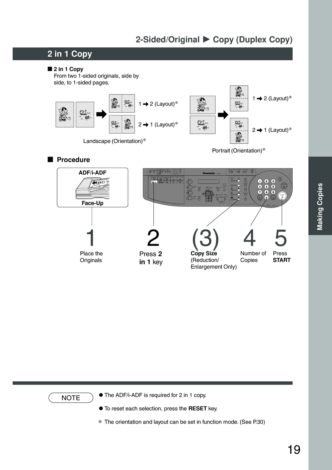 Panasonic DP-200 manual Copy, Press, 1 key, ADF/i-ADF 