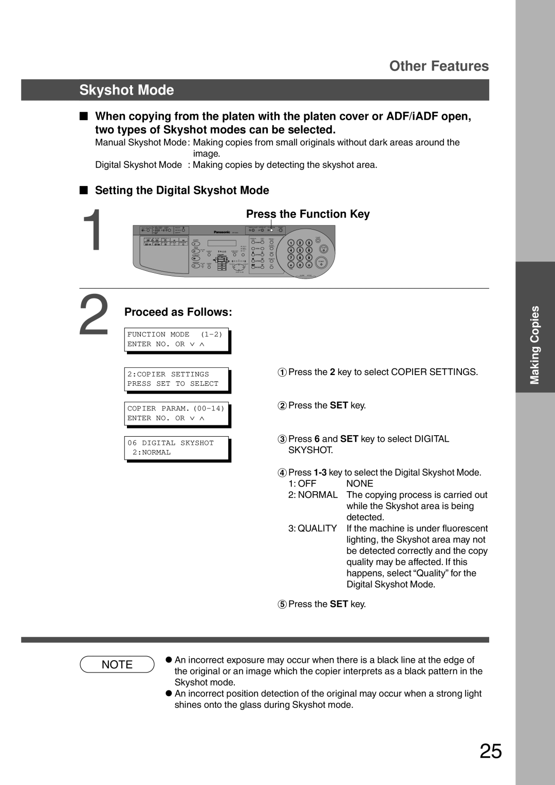 Panasonic DP-200 manual Setting the Digital Skyshot Mode, Proceed as Follows 