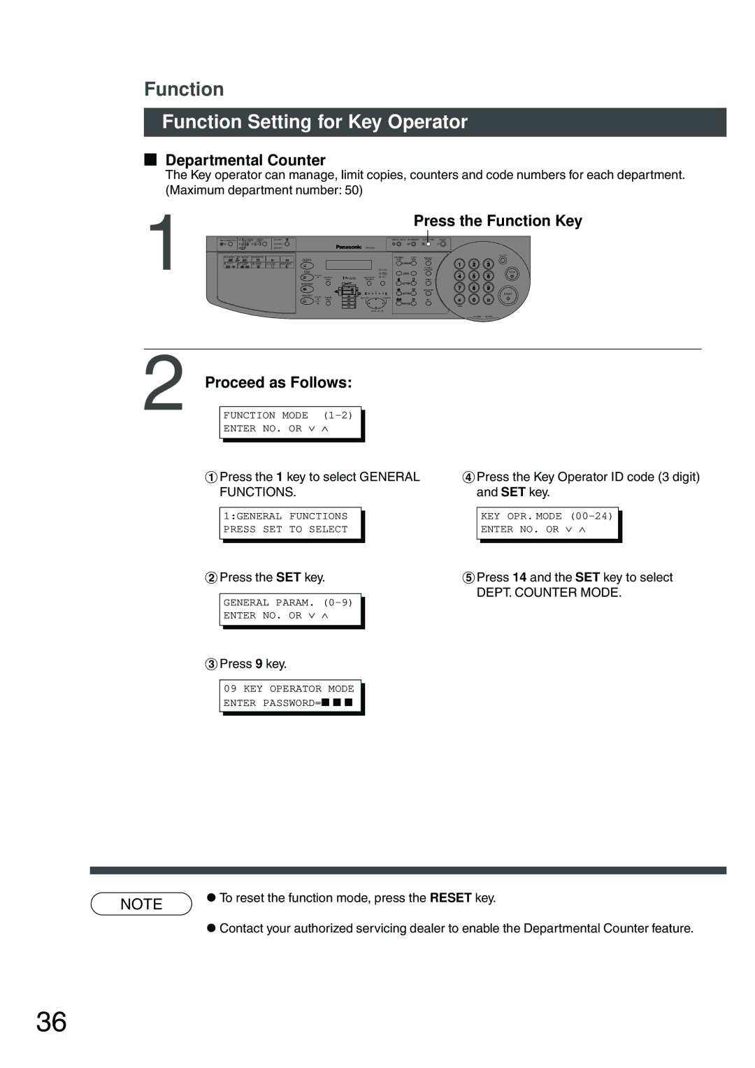 Panasonic DP-200 manual Departmental Counter, DEPT. Counter Mode 