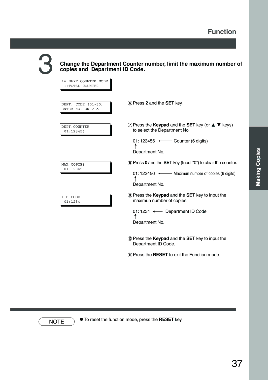 Panasonic DP-200 manual Counter 6 digits 