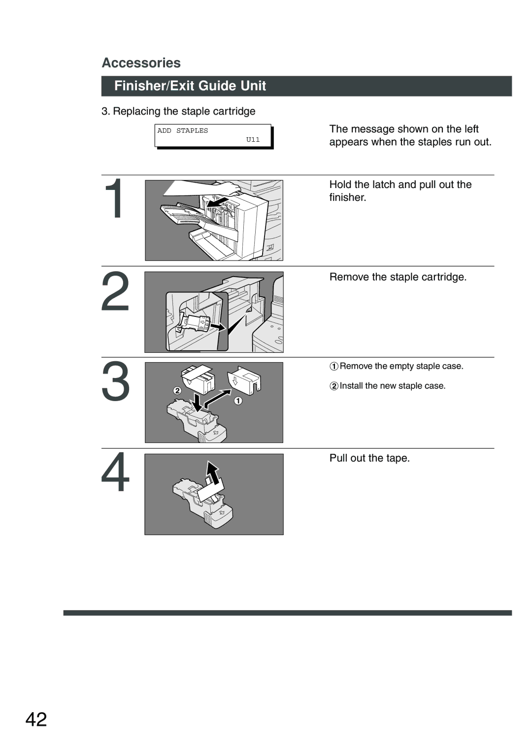 Panasonic DP-200 manual Replacing the staple cartridge, Pull out the tape 