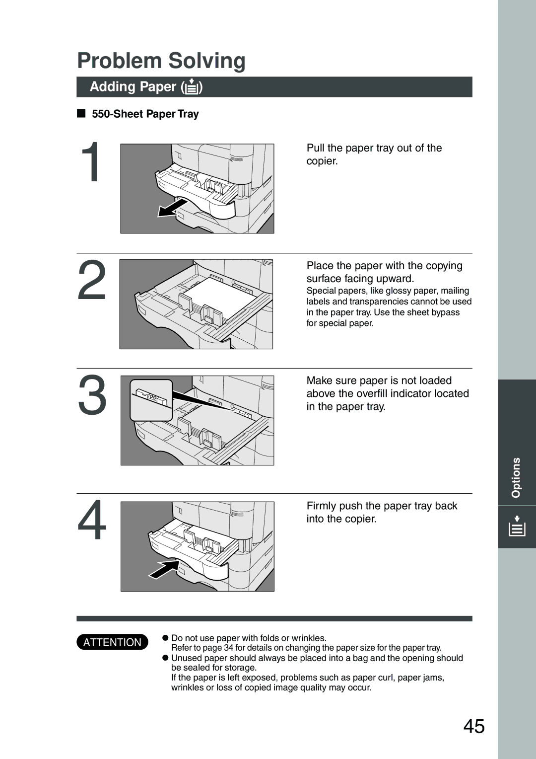 Panasonic DP-200 manual Problem Solving, Adding Paper J, Sheet Paper Tray 