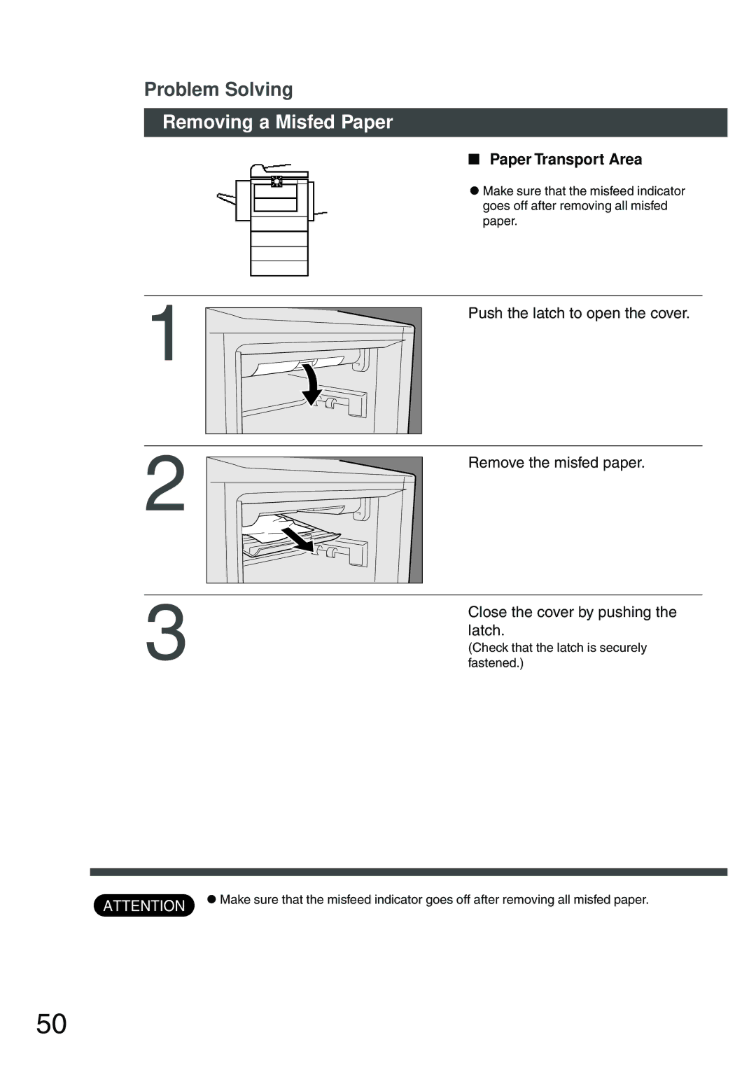 Panasonic DP-200 manual Removing a Misfed Paper, Paper Transport Area 