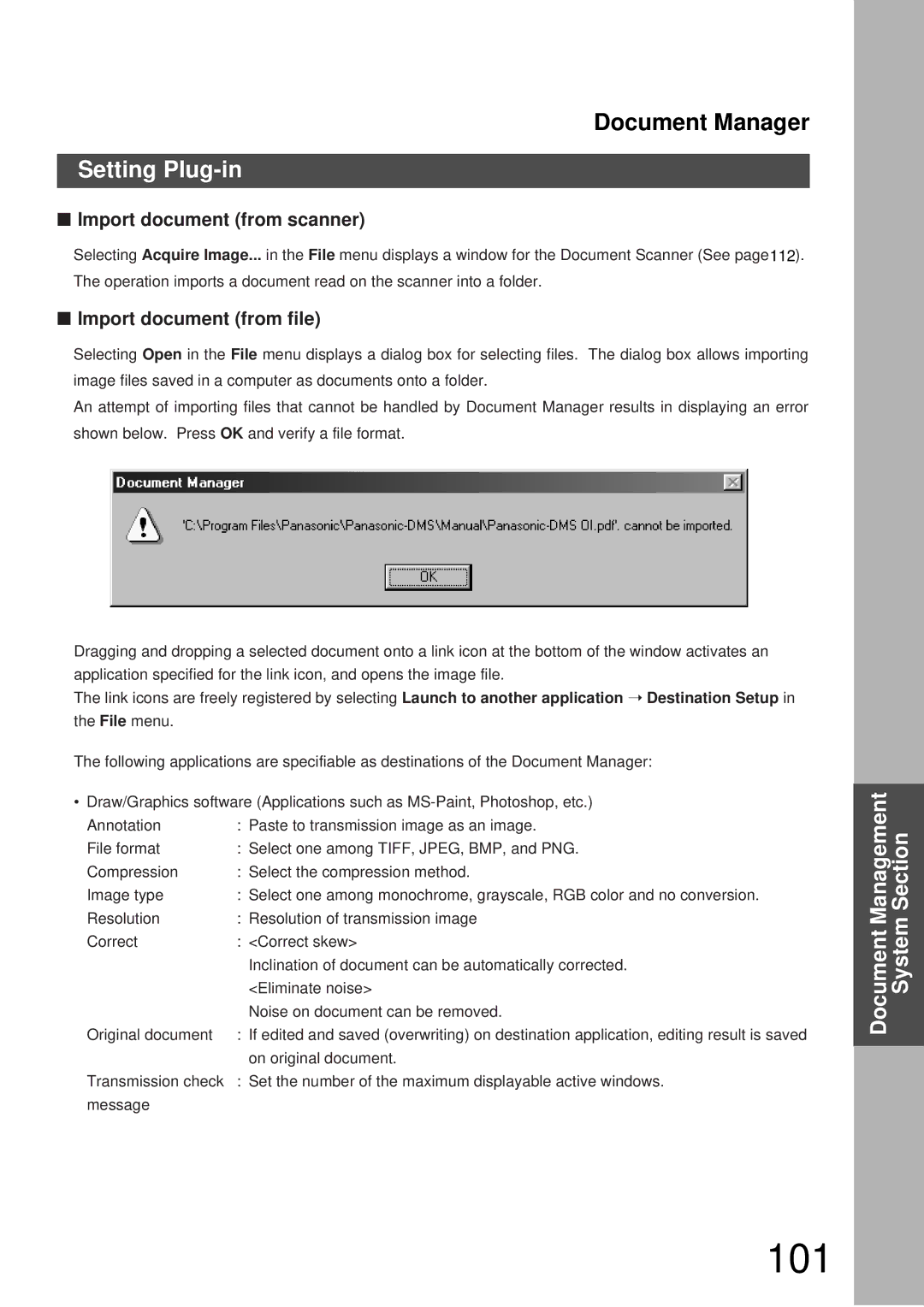 Panasonic DP-3000, DP-2000 manual 101, Setting Plug-in, Import document from scanner, Import document from file 