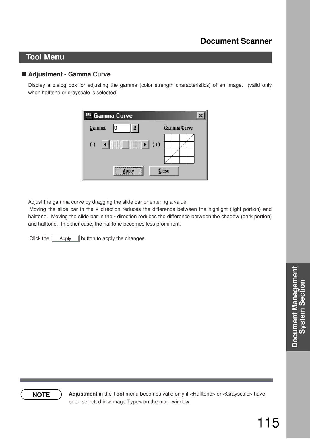 Panasonic DP-3000, DP-2000 manual 115, Tool Menu, Adjustment Gamma Curve 