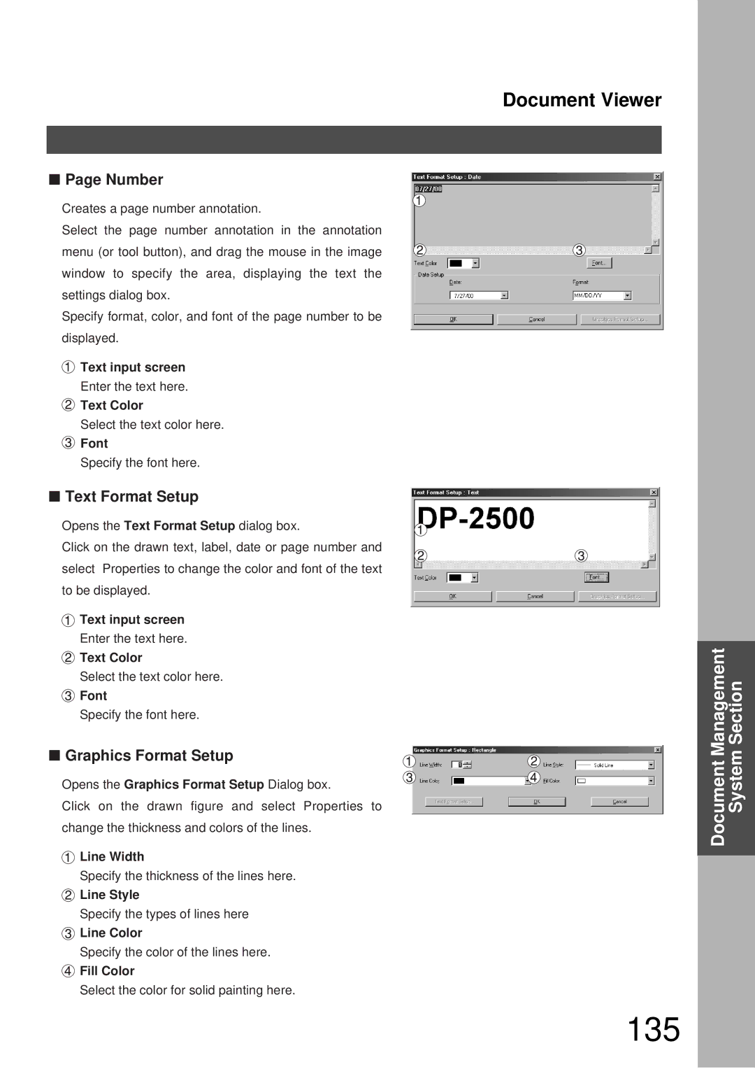 Panasonic DP-3000, DP-2000 manual 135, Number, Text Format Setup, Graphics Format Setup 