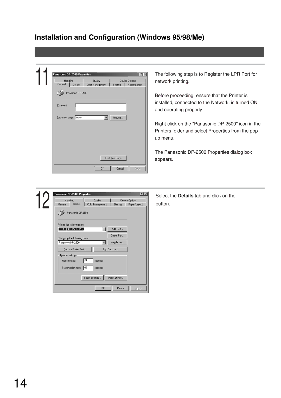 Panasonic DP-2000, DP-3000 manual Installation and Configuration Windows 95/98/Me 