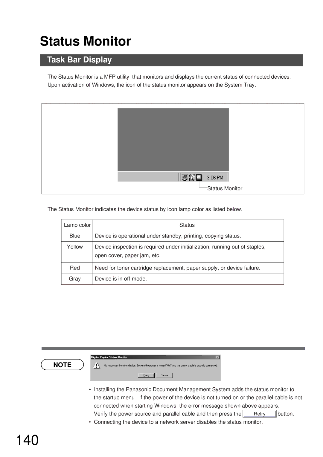 Panasonic DP-2000, DP-3000 manual 140, Task Bar Display 