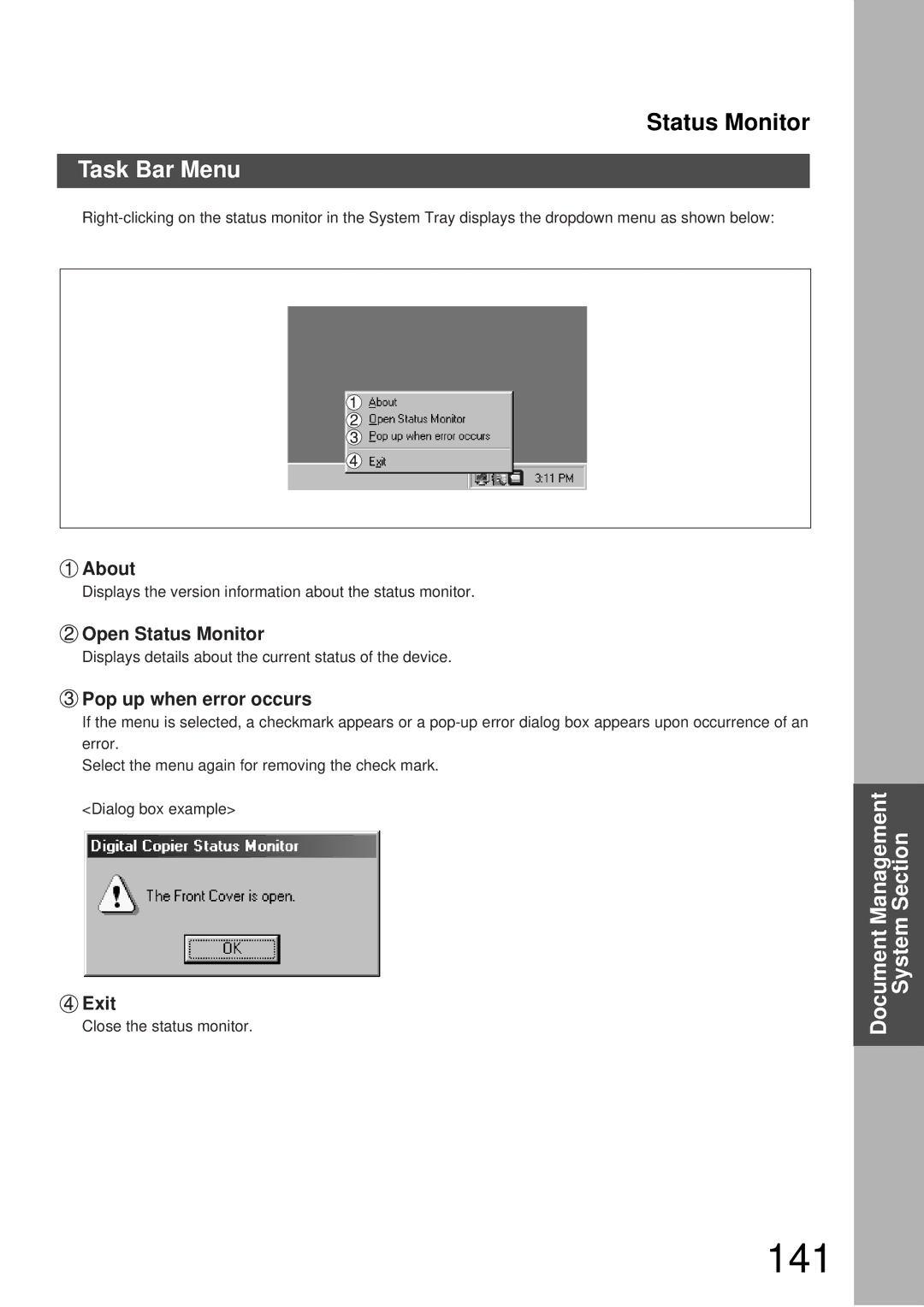 Panasonic DP-3000, DP-2000 manual 141, Task Bar Menu 