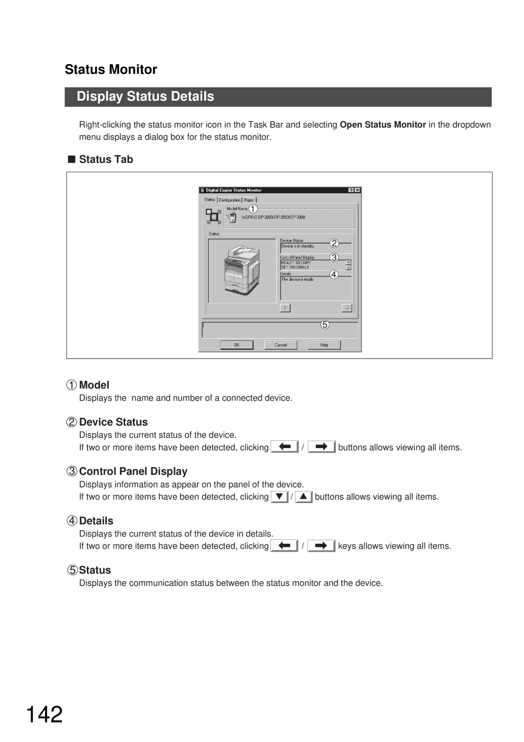 Panasonic DP-2000, DP-3000 manual 142, Display Status Details 