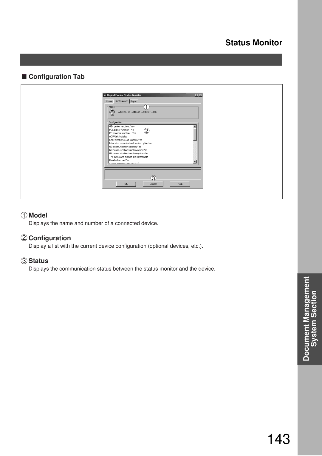 Panasonic DP-3000, DP-2000 manual 143, Configuration Tab Model 