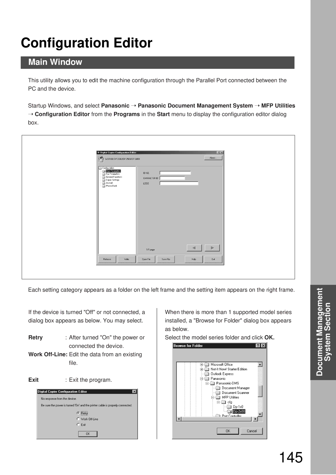 Panasonic DP-3000, DP-2000 manual 145, Retry, Exit Exit the program 