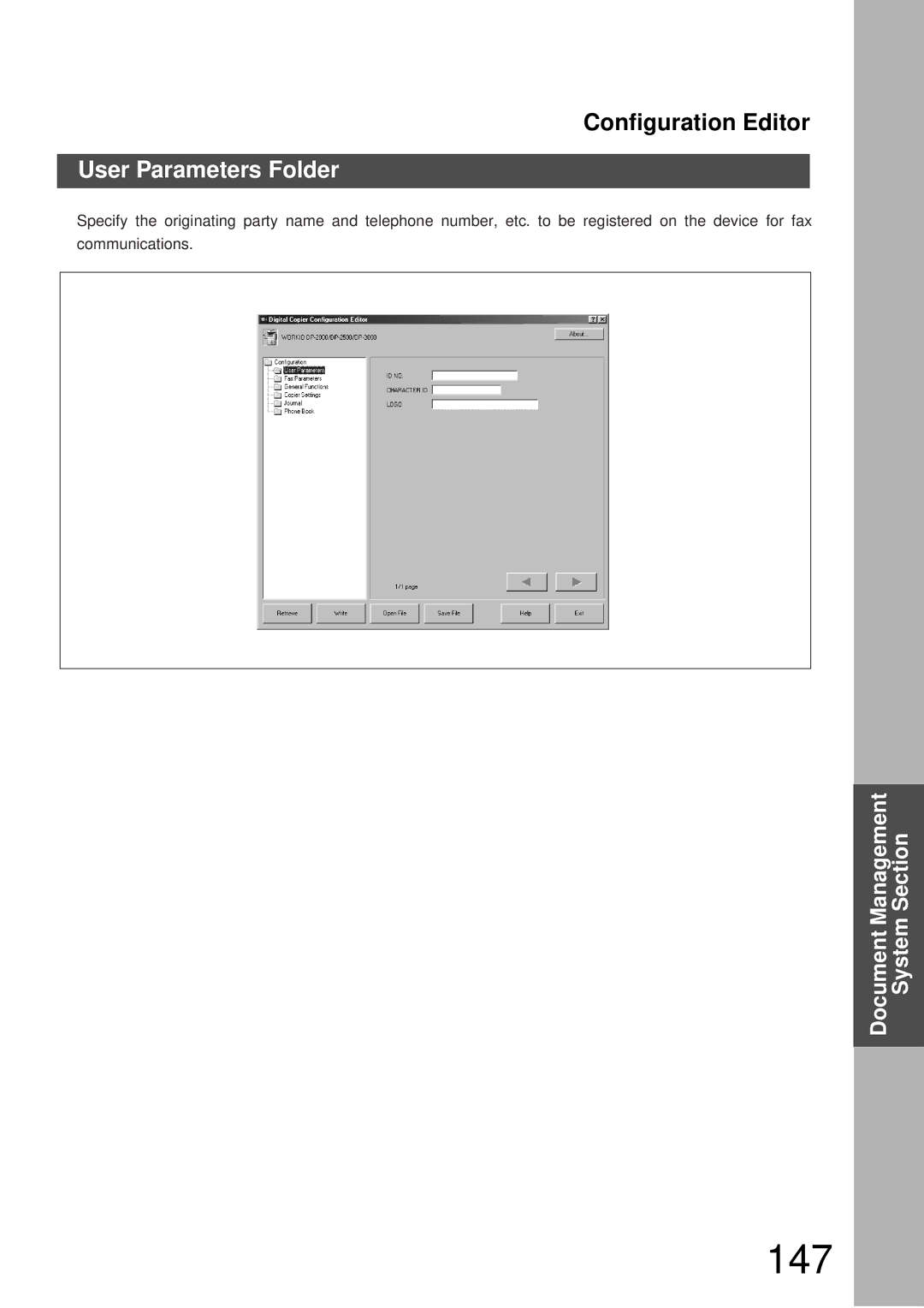 Panasonic DP-3000, DP-2000 manual 147, User Parameters Folder 