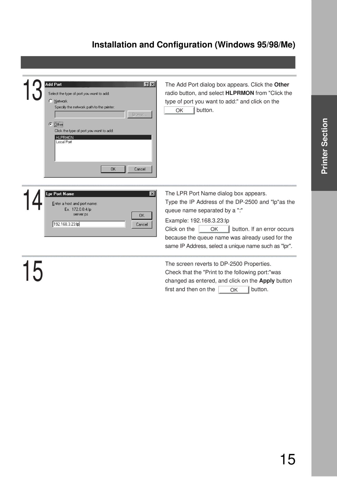 Panasonic DP-3000, DP-2000 manual Add Port dialog box appears. Click the Other 