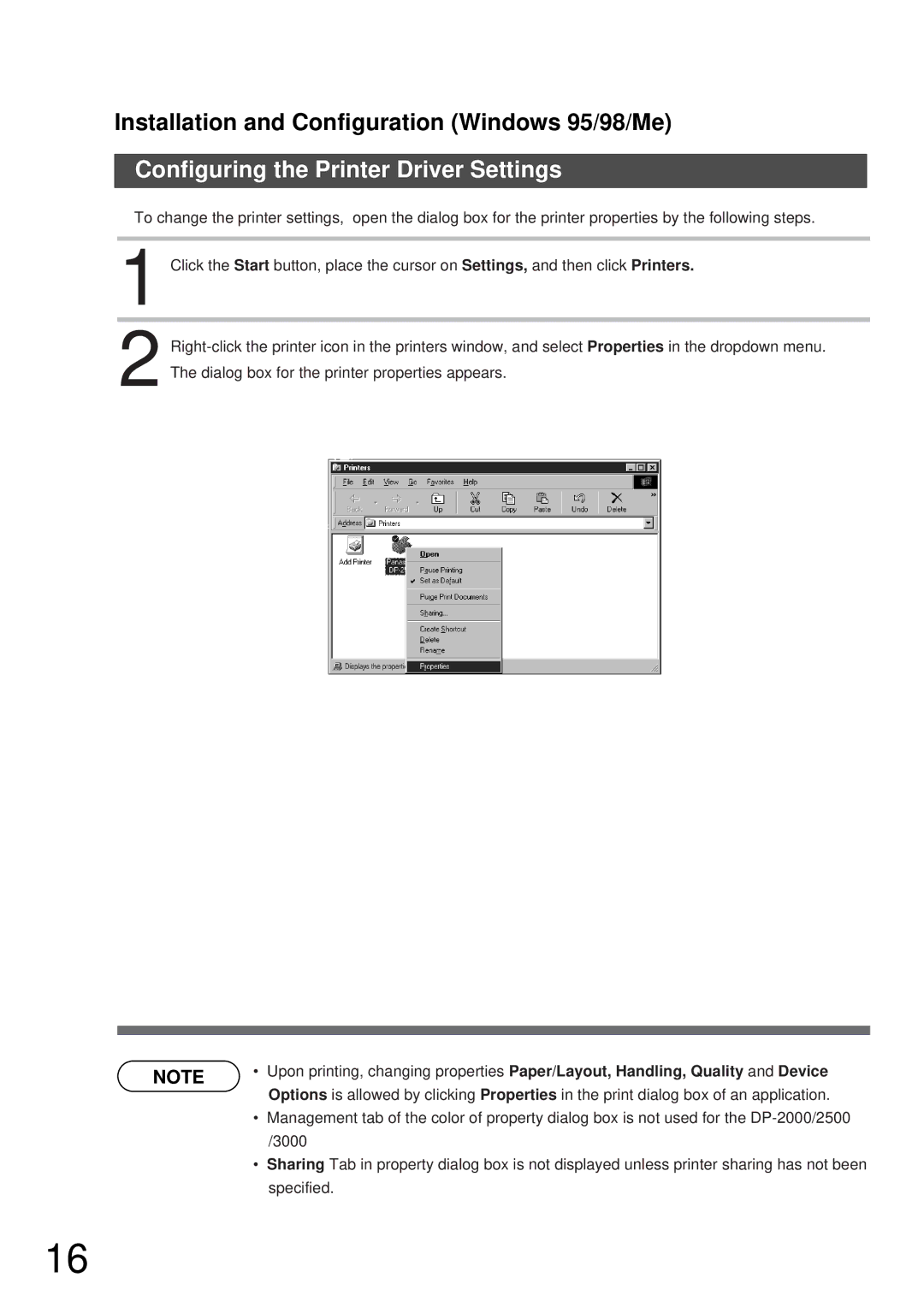 Panasonic DP-2000, DP-3000 manual Configuring the Printer Driver Settings 