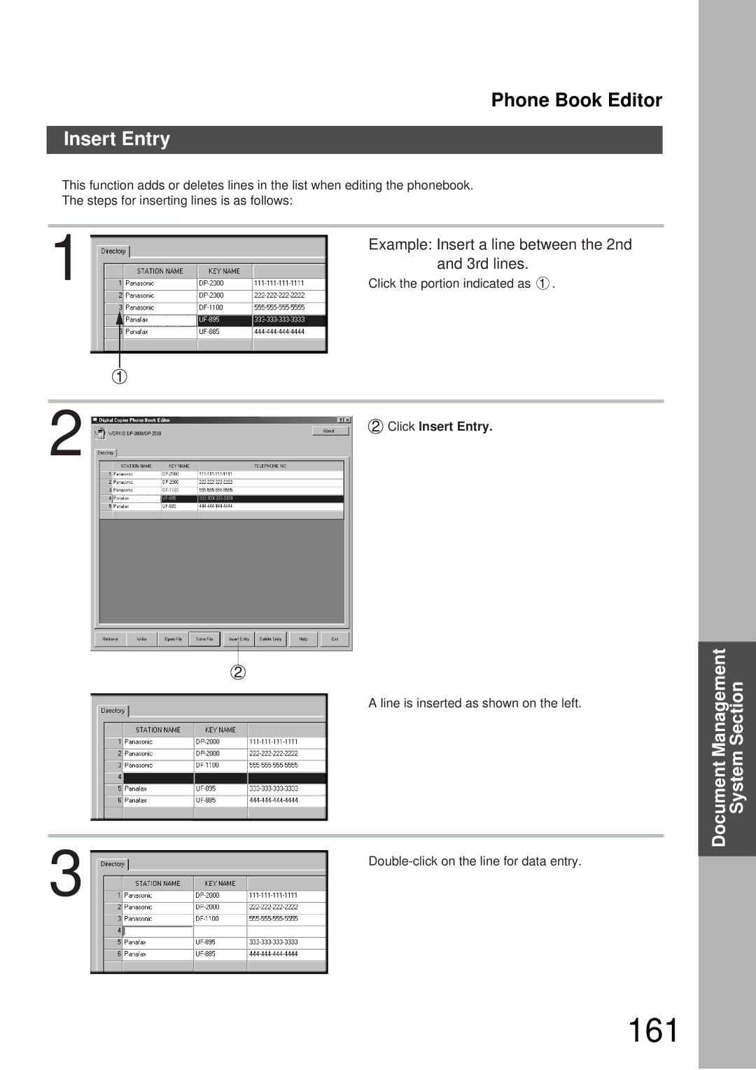 Panasonic DP-3000, DP-2000 manual 161, Click Insert Entry 