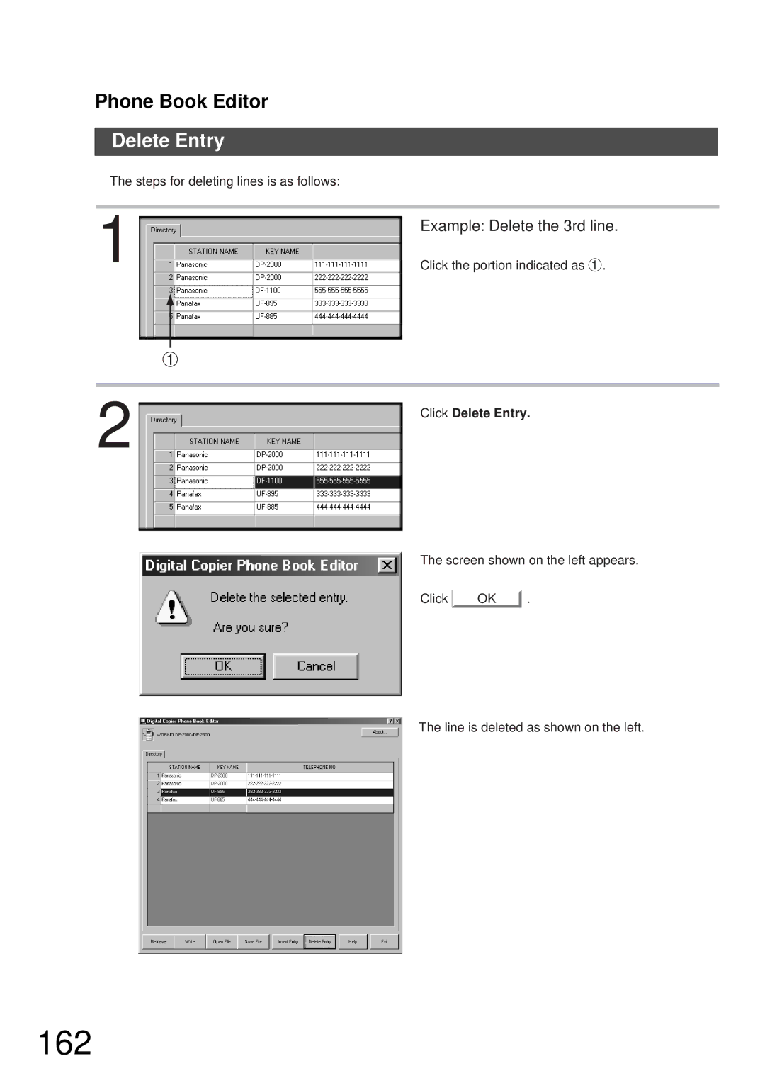 Panasonic DP-2000, DP-3000 manual 162, Click Delete Entry 