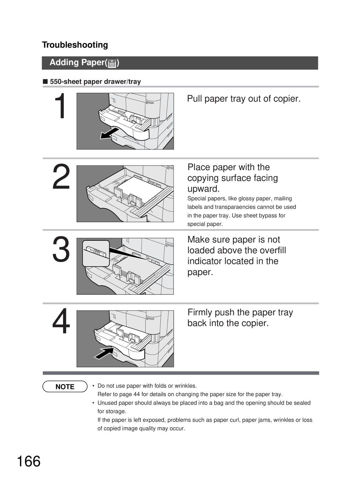 Panasonic DP-2000, DP-3000 manual 166, Adding Paper, Sheet paper drawer/tray 