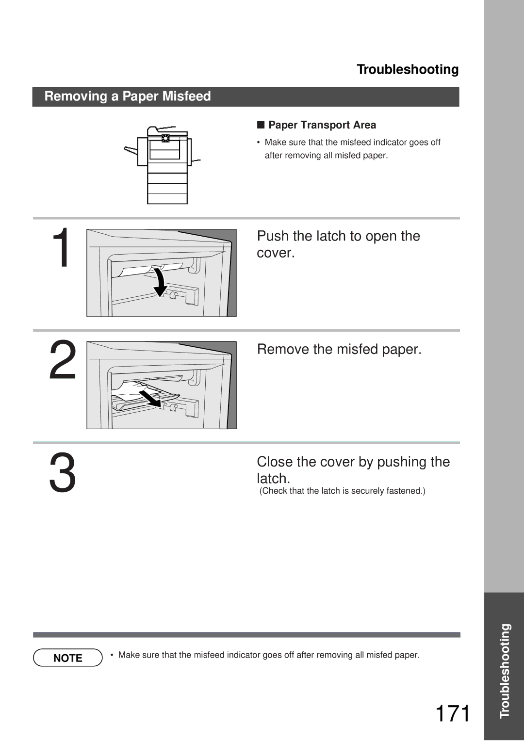 Panasonic DP-3000, DP-2000 manual 171, Removing a Paper Misfeed, Paper Transport Area 