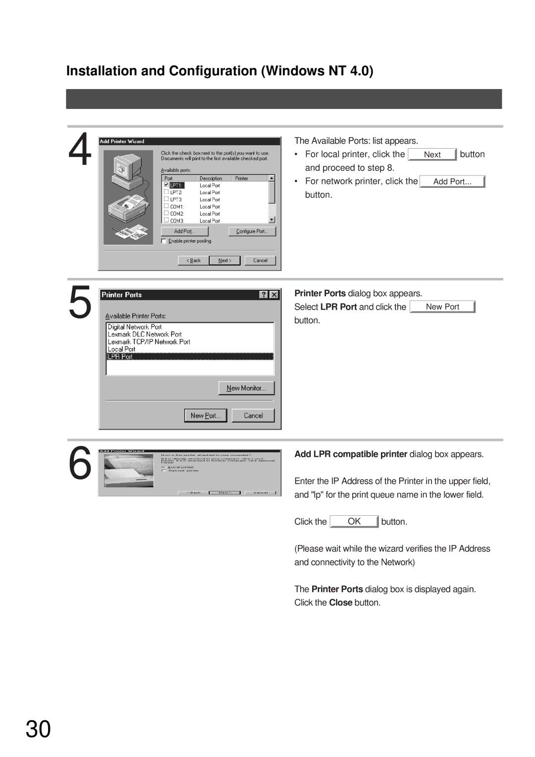 Panasonic DP-2000, DP-3000 manual Available Ports list appears For local printer, click 