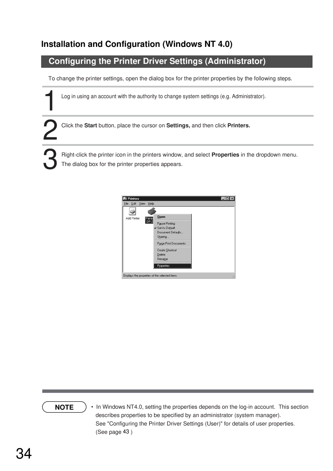 Panasonic DP-2000, DP-3000 manual Configuring the Printer Driver Settings Administrator 