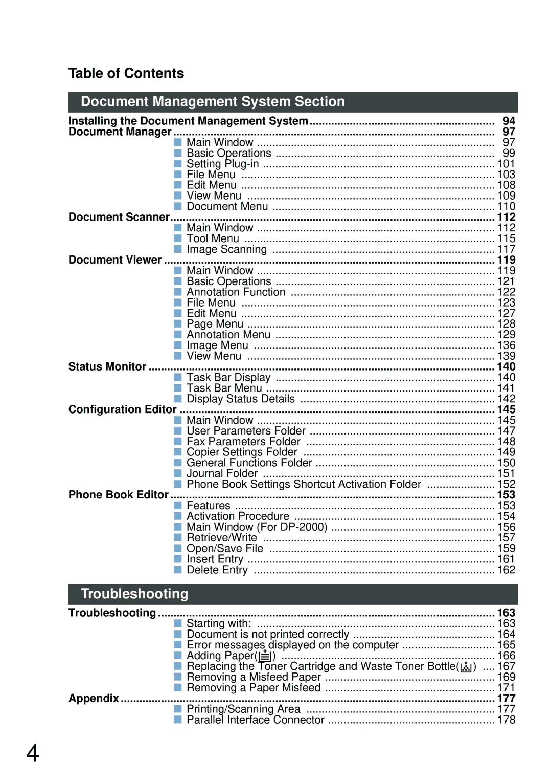 Panasonic DP-2000, DP-3000 manual Document Management System Section, Troubleshooting 