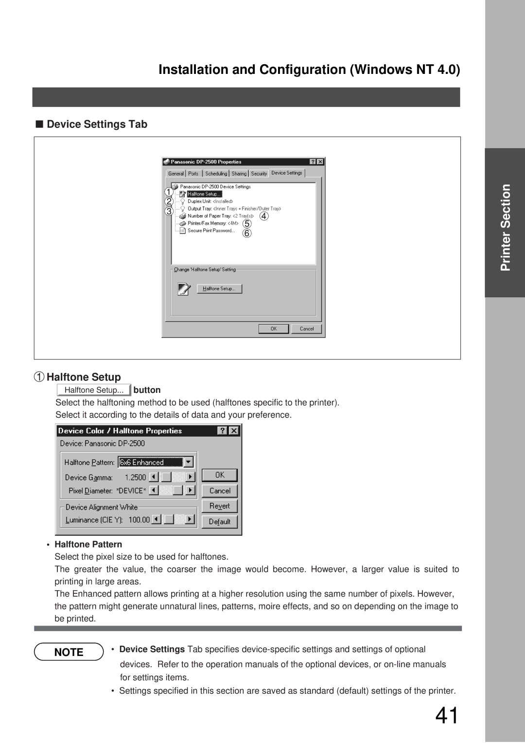 Panasonic DP-3000, DP-2000 manual Device Settings Tab, Halftone Setup, Button, Halftone Pattern 