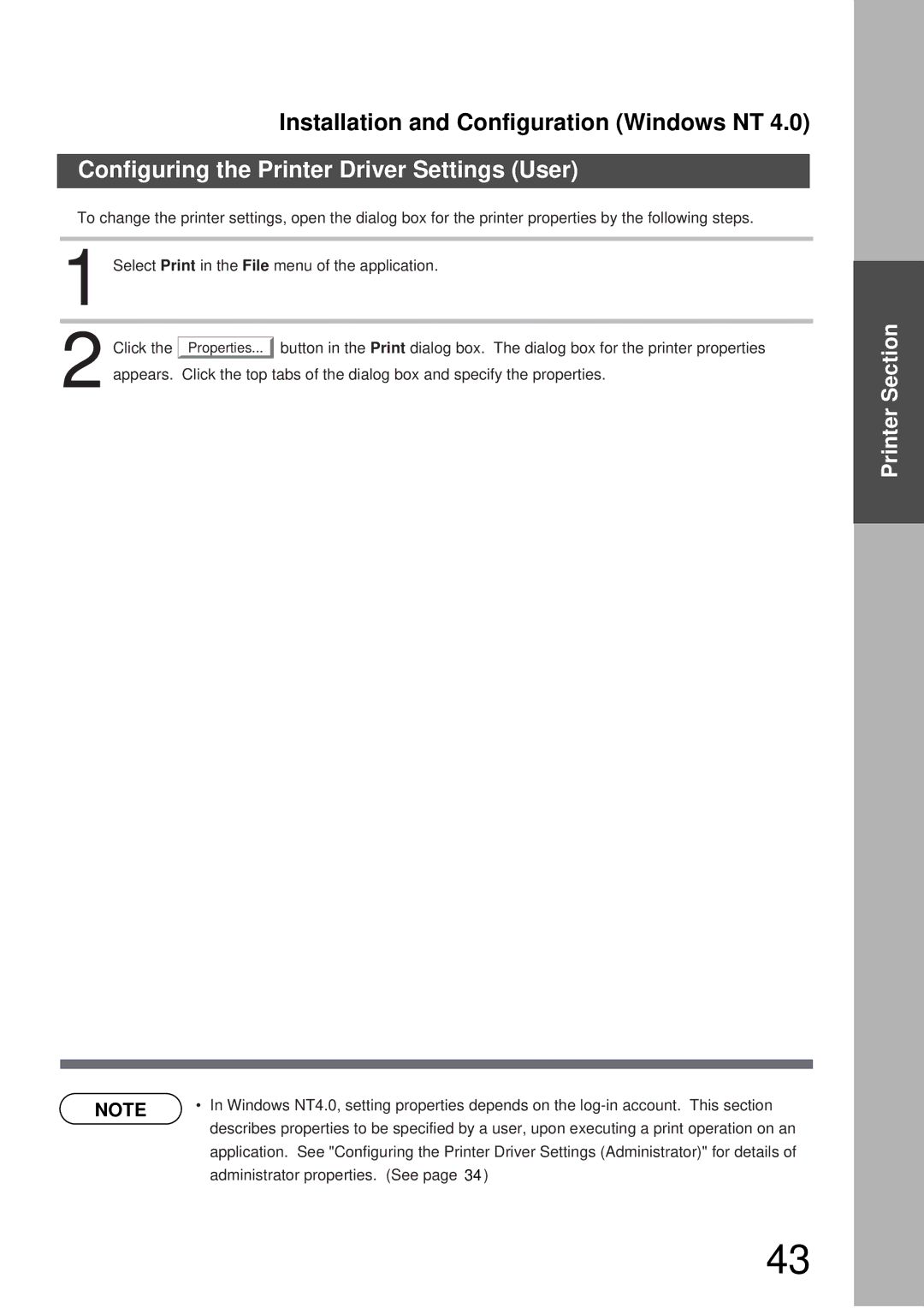 Panasonic DP-3000, DP-2000 manual Configuring the Printer Driver Settings User 