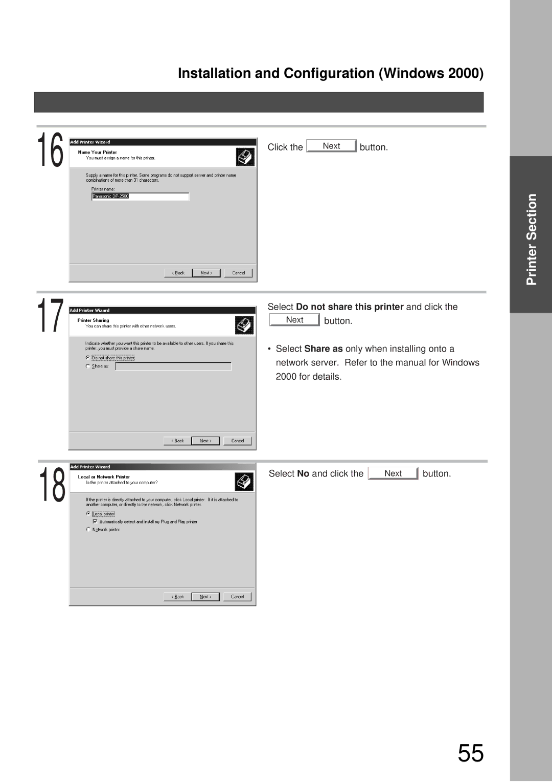 Panasonic DP-3000, DP-2000 manual Select Do not share this printer and click 