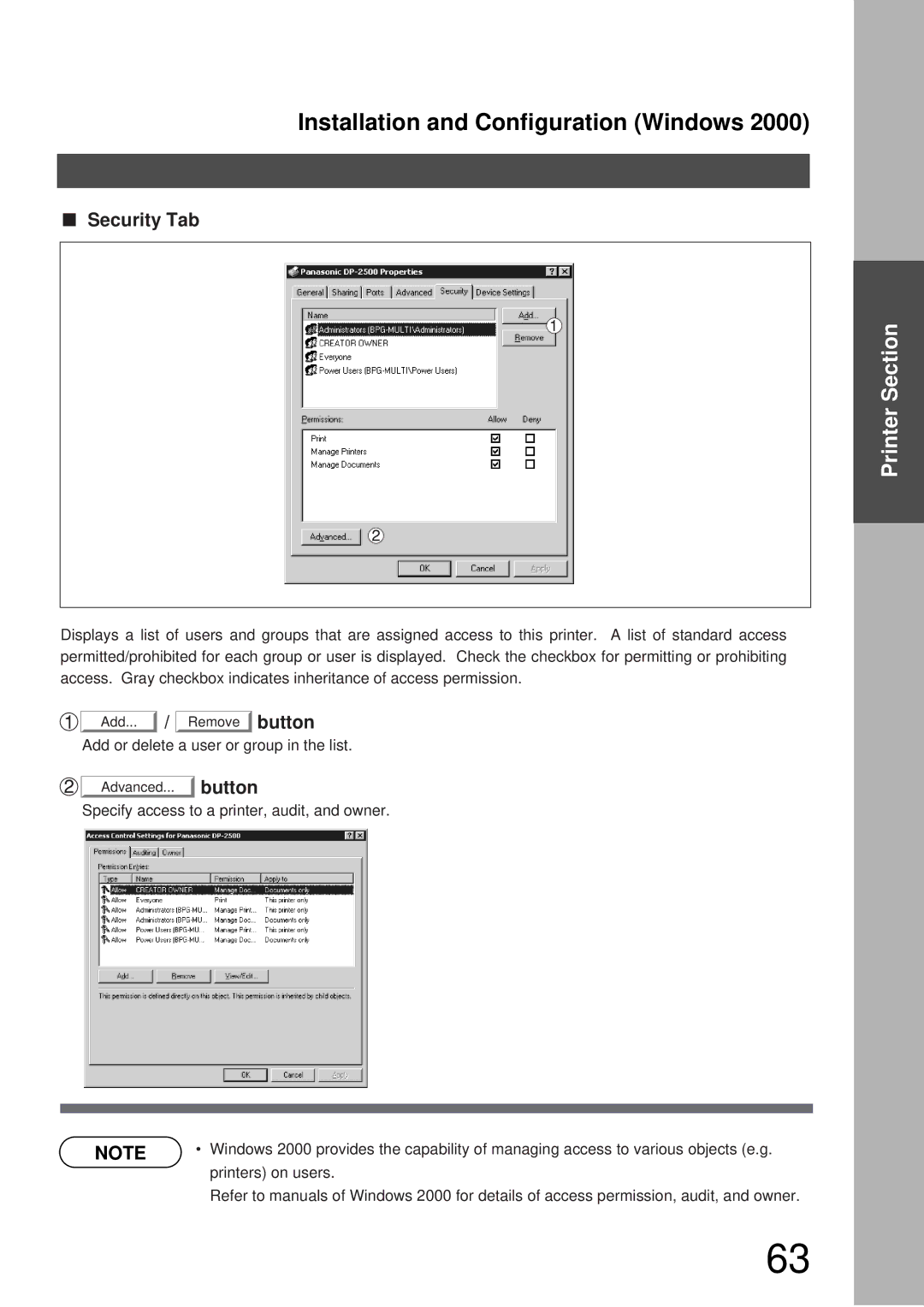 Panasonic DP-3000, DP-2000 manual Add or delete a user or group in the list 