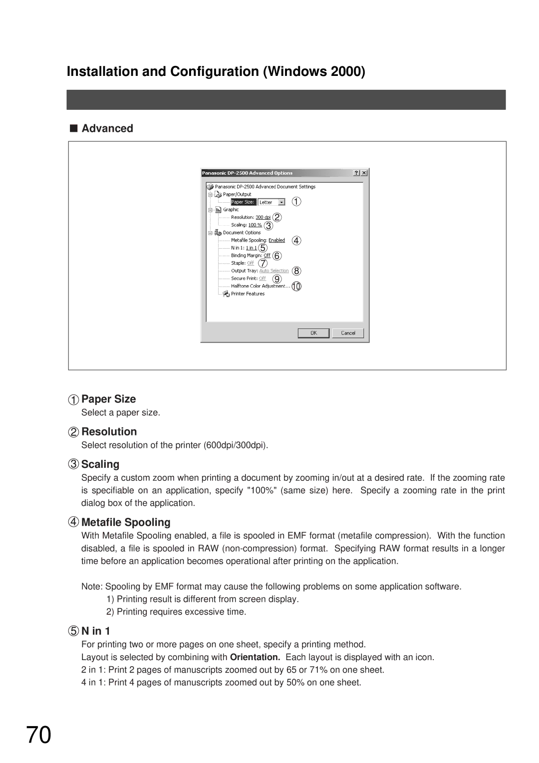 Panasonic DP-2000, DP-3000 manual Advanced Paper Size, Resolution 