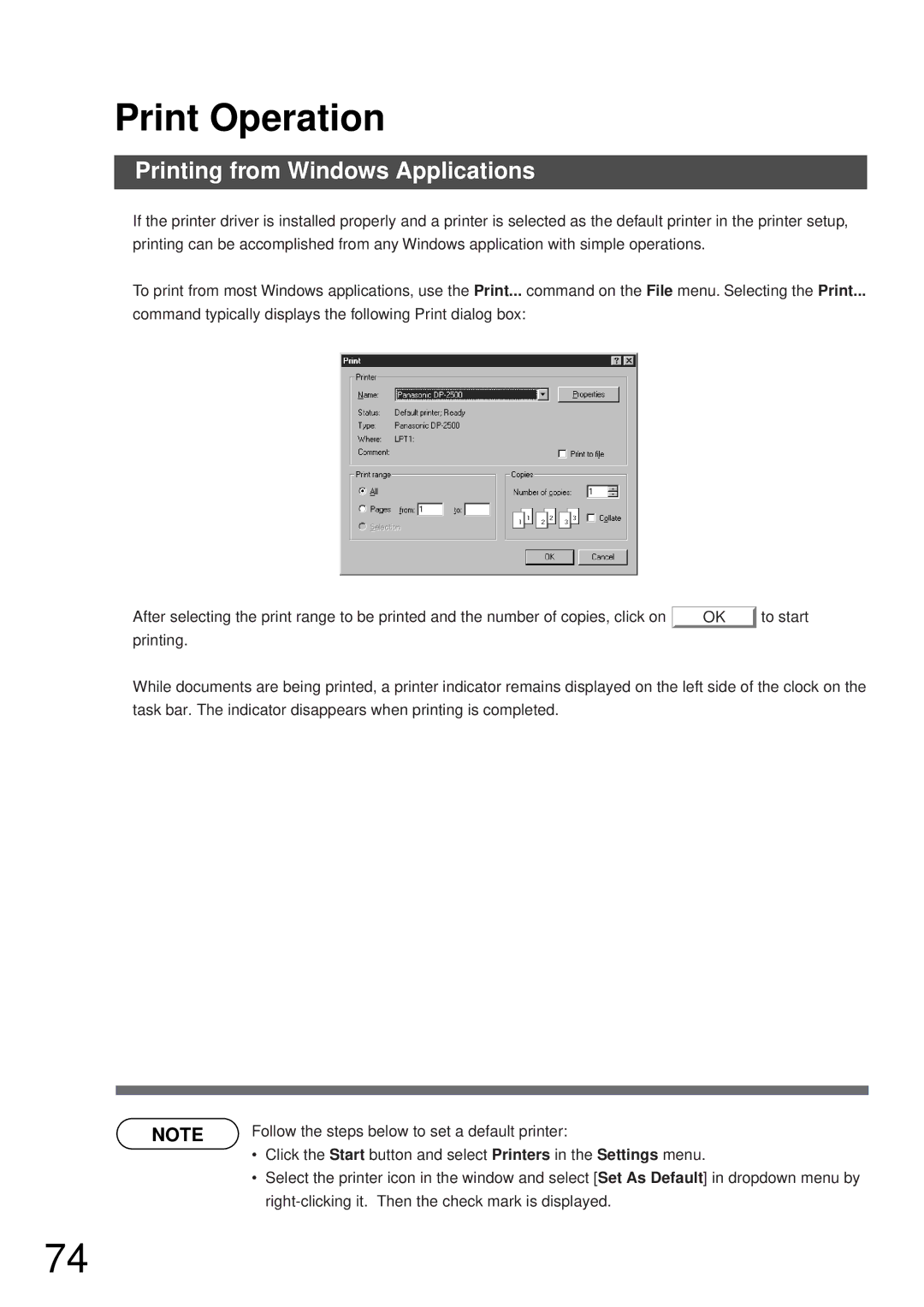 Panasonic DP-2000, DP-3000 manual Print Operation, Printing from Windows Applications 