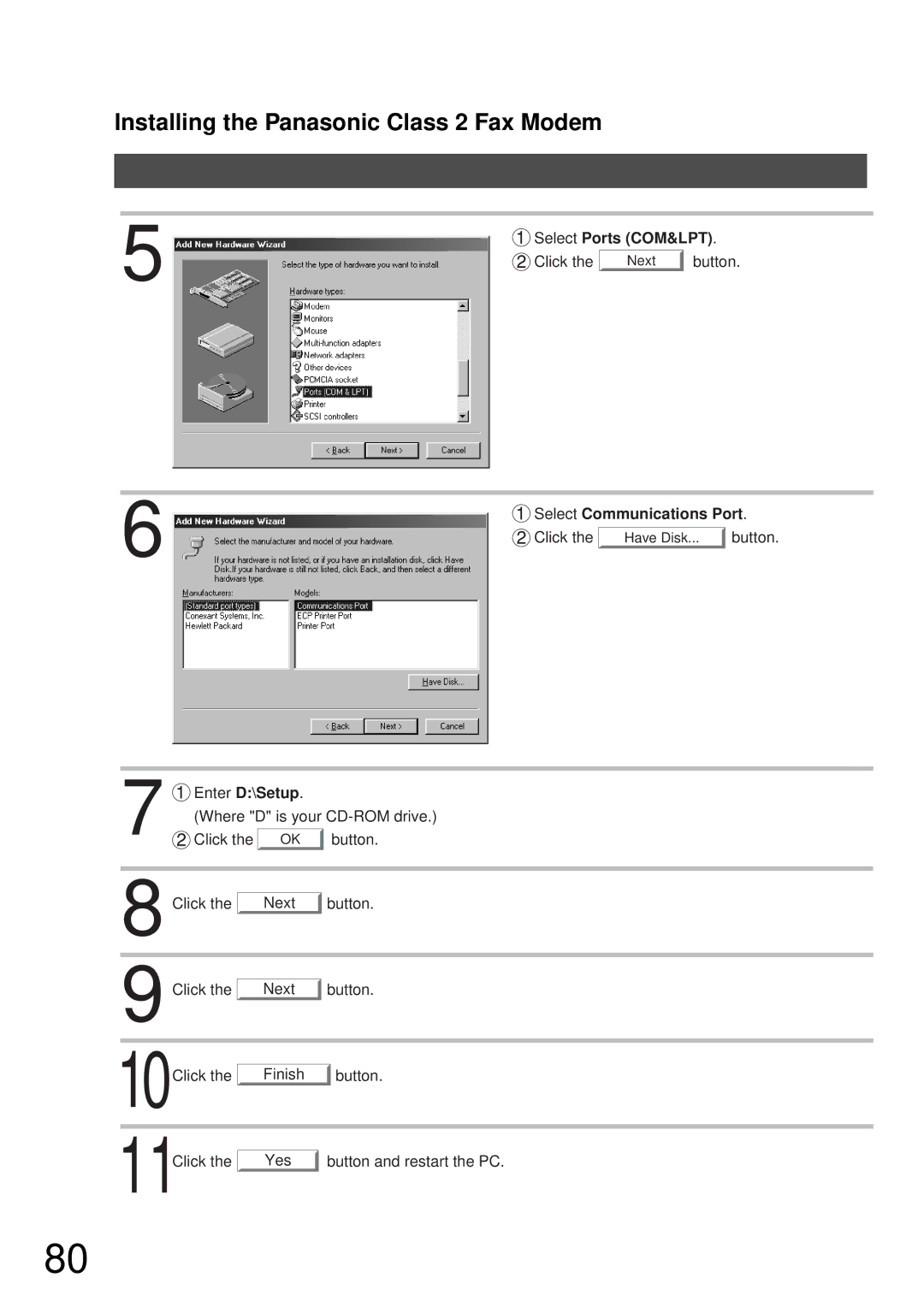 Panasonic DP-2000, DP-3000 manual Select Ports COM&LPT, Select Communications Port, Enter D\Setup 