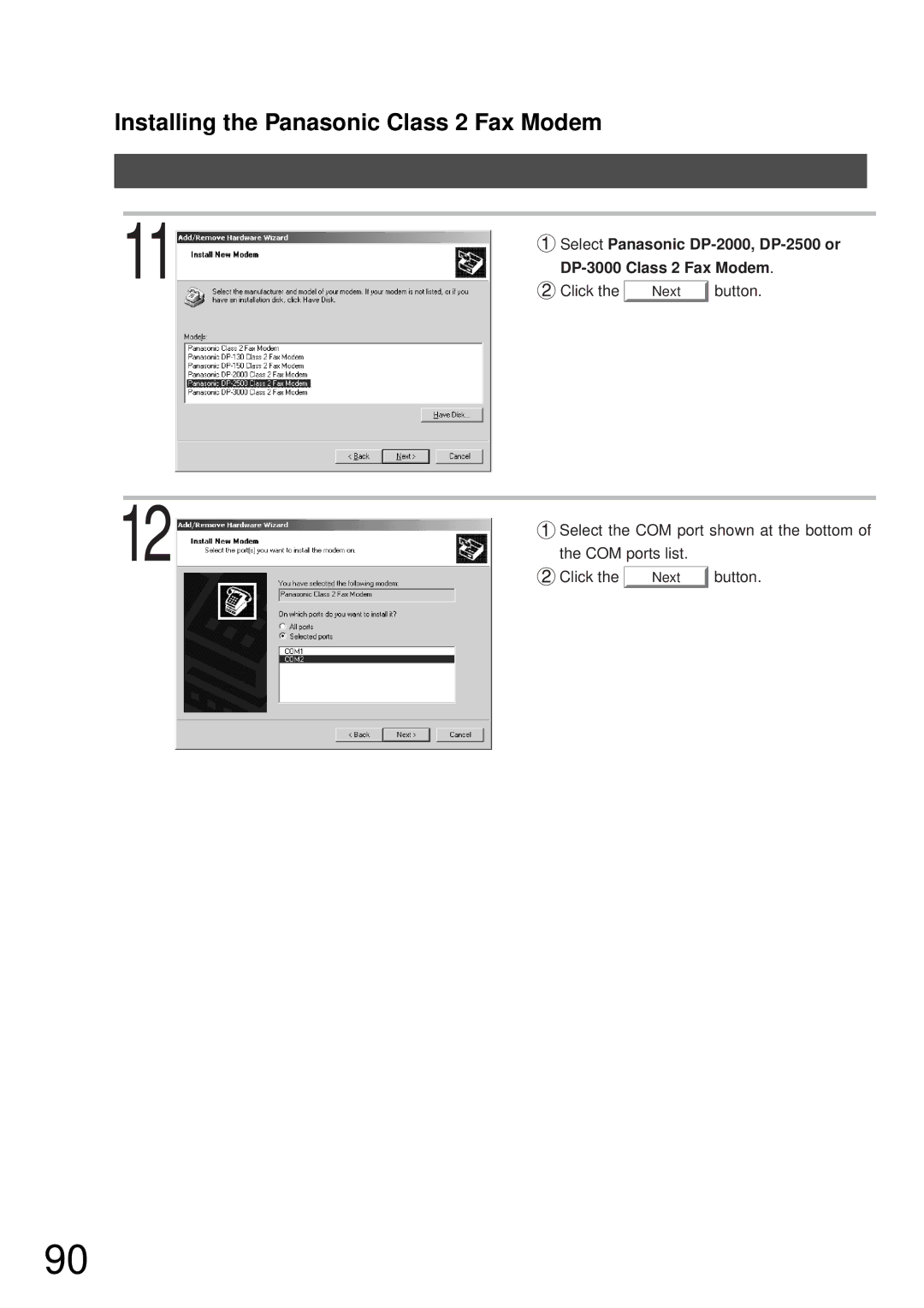 Panasonic DP-2000, DP-3000 manual Select the COM port shown at the bottom COM ports list Click 