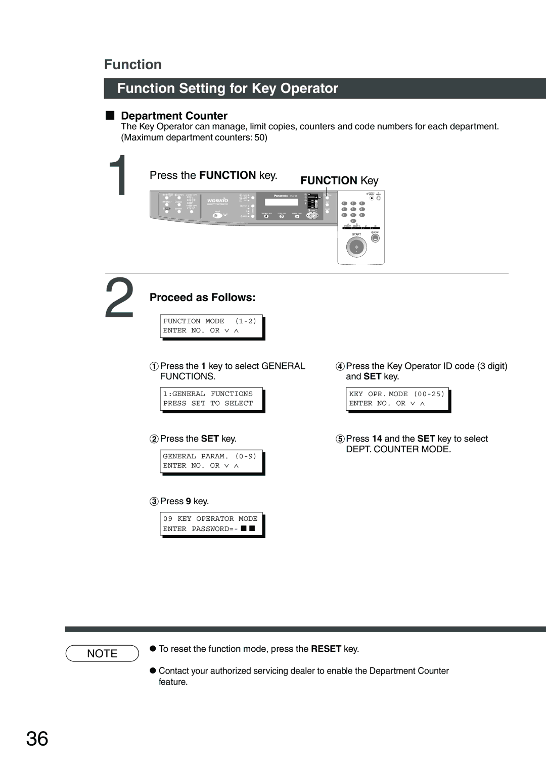 Panasonic DP-2010E, DP-1810P manual Department Counter 