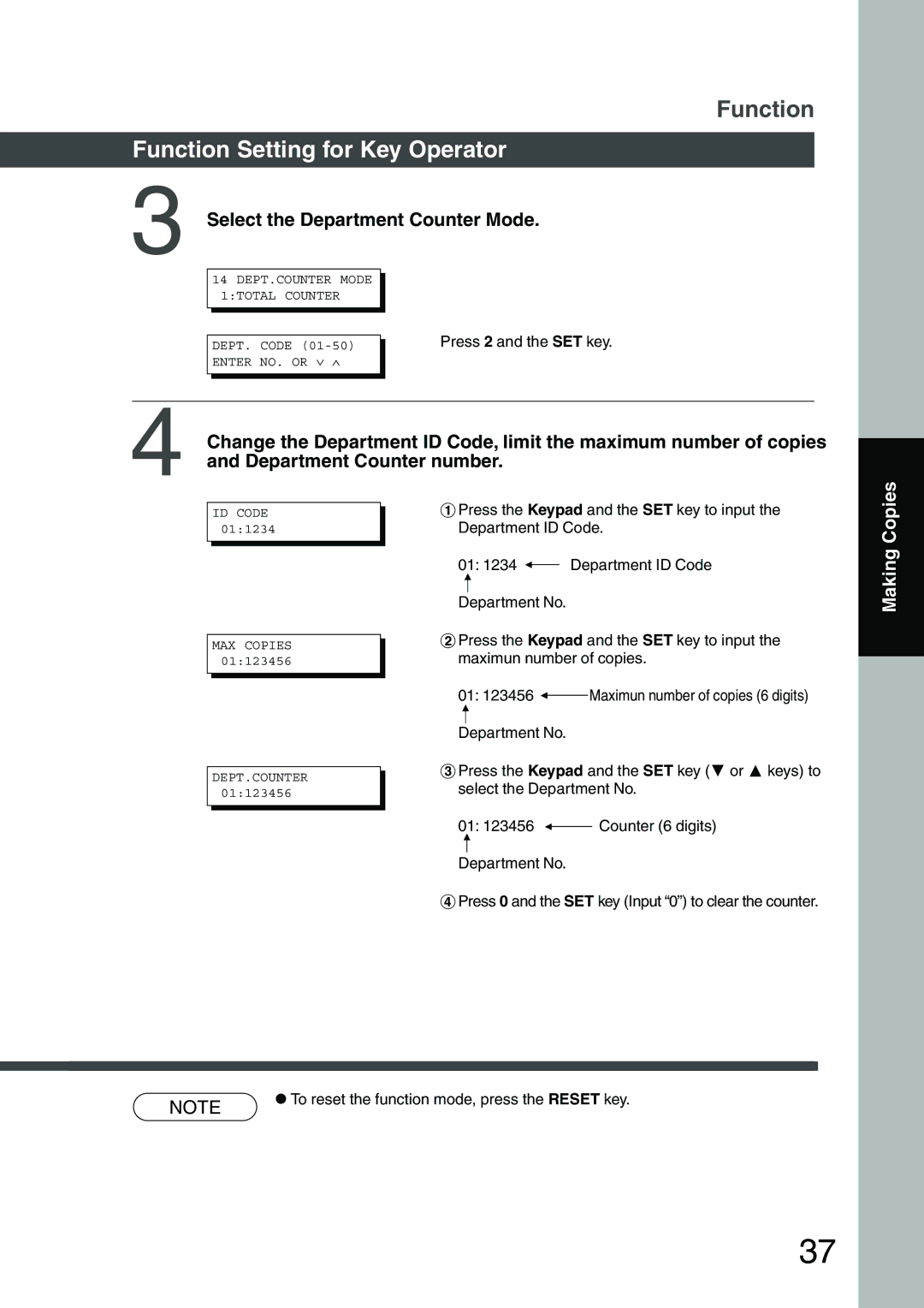 Panasonic DP-1810P, DP-2010E manual Select the Department Counter Mode 