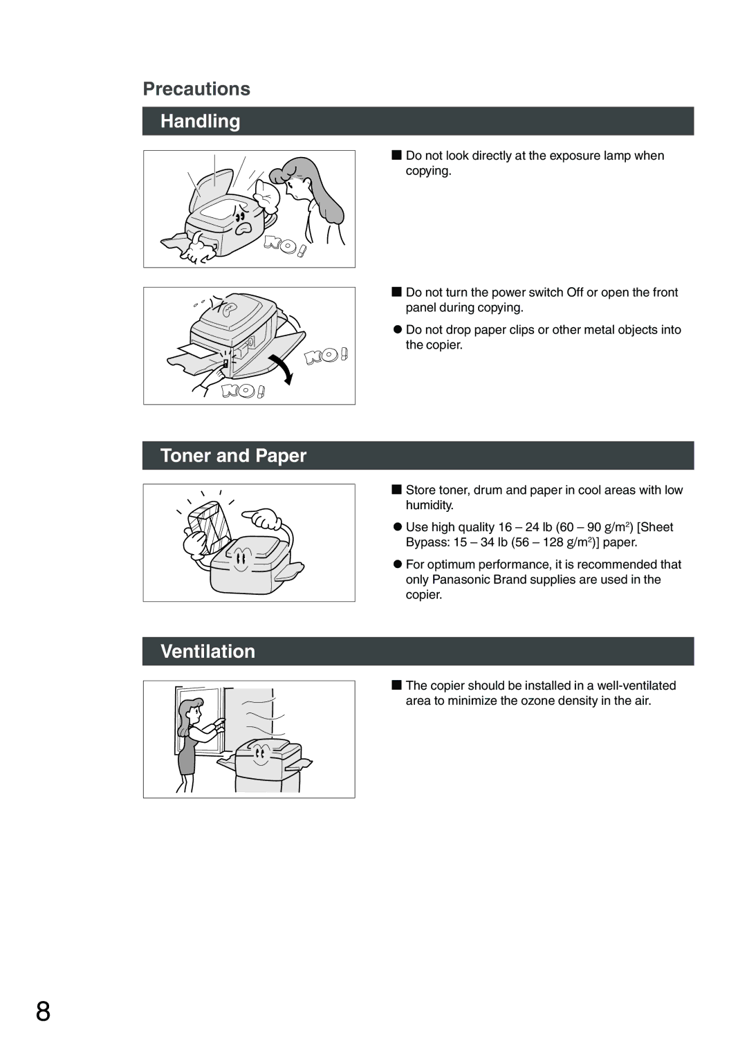 Panasonic DP-2010E, DP-1810P manual Handling, Toner and Paper Ventilation 