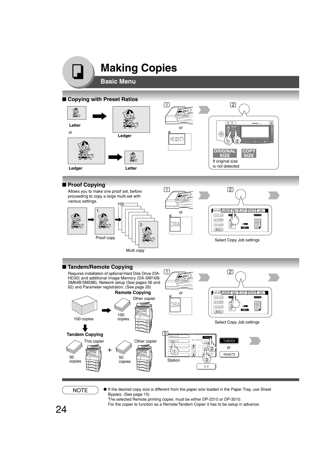 Panasonic DP-2310, DP-3010 manual Copying with Preset Ratios, Proof Copying, Tandem/Remote Copying, Tandem Copying 