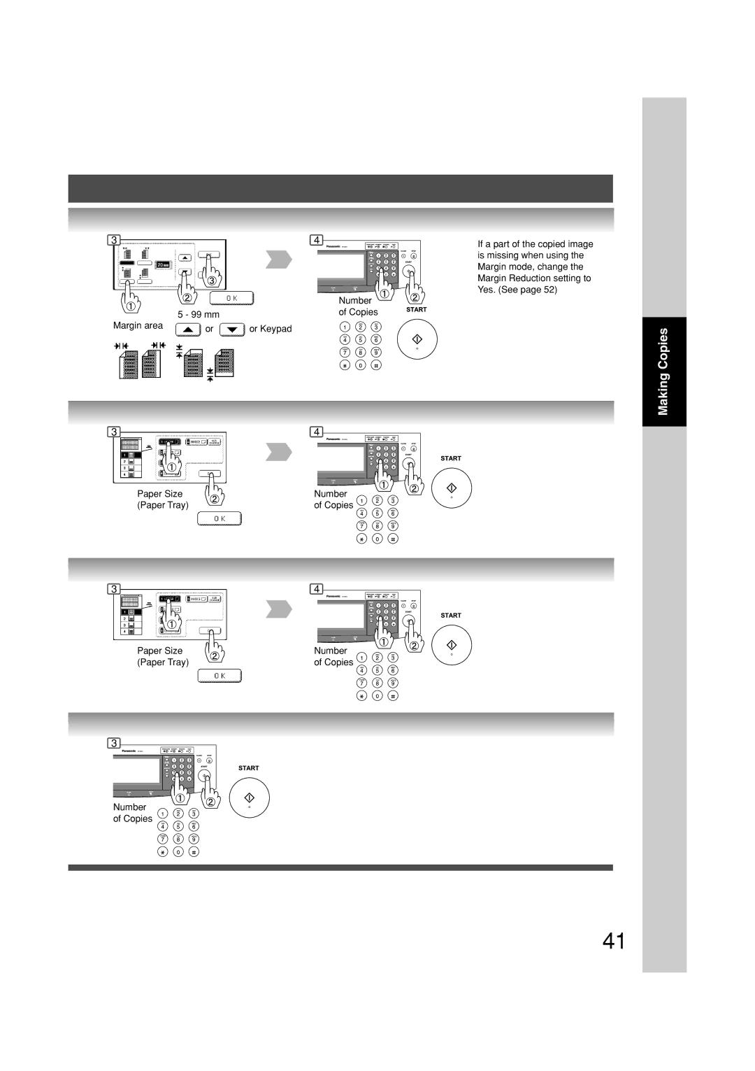 Panasonic DP-3010, DP-2310 manual Margin area Or Keypad Paper Size Number Paper Tray 