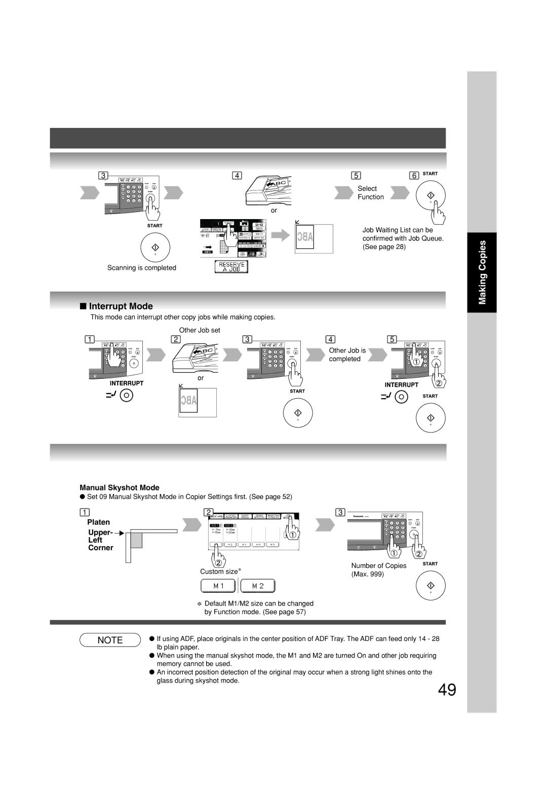 Panasonic DP-3010, DP-2310 manual Interrupt Mode, Manual Skyshot Mode, Platen Upper Left Corner 