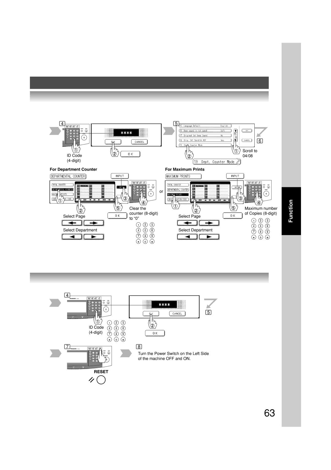 Panasonic DP-3010, DP-2310 manual For Department Counter For Maximum Prints 