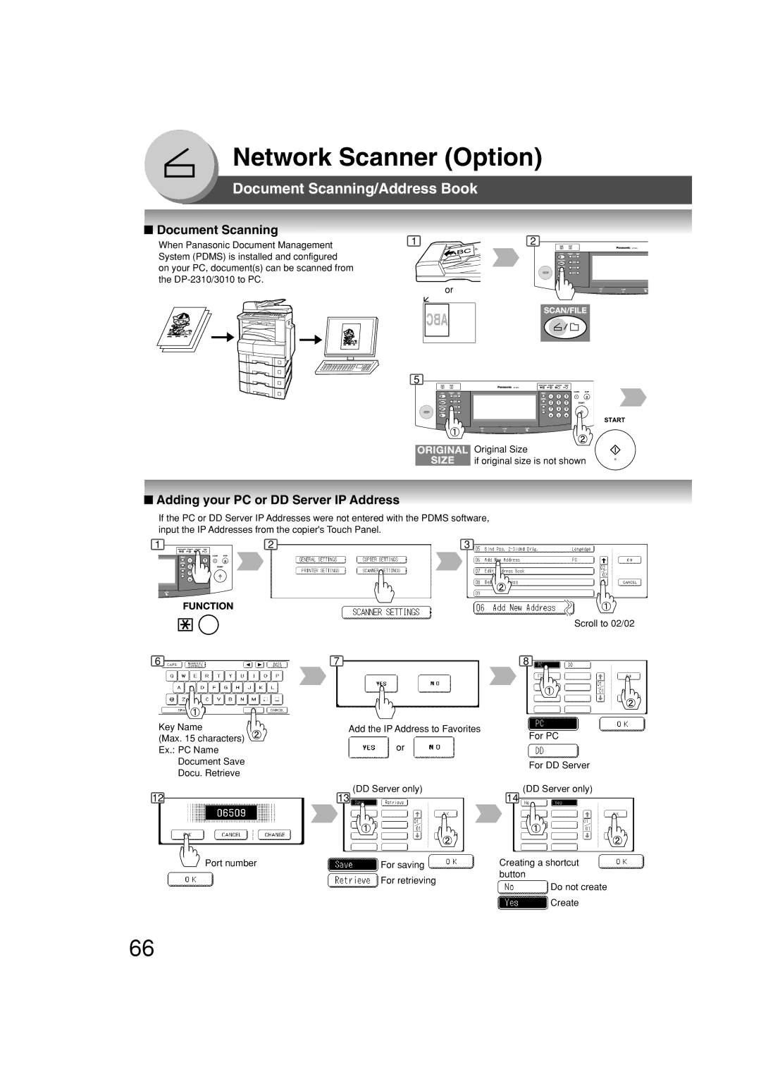 Panasonic DP-2310, DP-3010 Network Scanner Option, Document Scanning/Address Book, Adding your PC or DD Server IP Address 